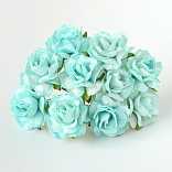 Кудрявые розы из бумаги мальбери, 3 см., бирюзовые, 10 шт.